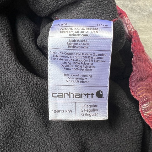 Carhartt Men's Red/White Plaid Flannel Long Sleeve Button-Down Shacket Size L - Picture 3 of 7